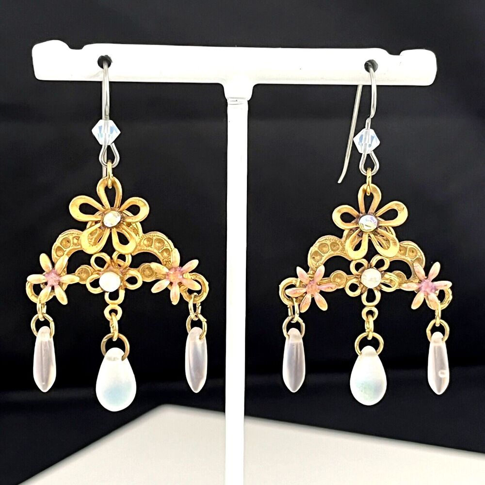 Vintage 1990s Hogan & Bolas Chandelier Earrings AB Crystal USA NOS - 3Z